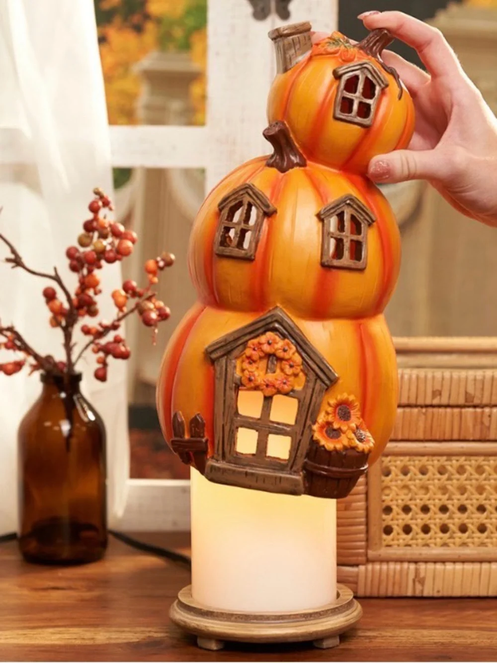 Stacked Pumpkin Cottage Pink Zebra Accent Shade Fall Decor